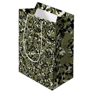 Green Black Cream Camouflage Pattern Party Medium Gift Bag