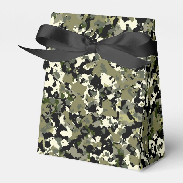 Green Black Cream Camouflage Pattern Print Favor Boxes (Front Side)