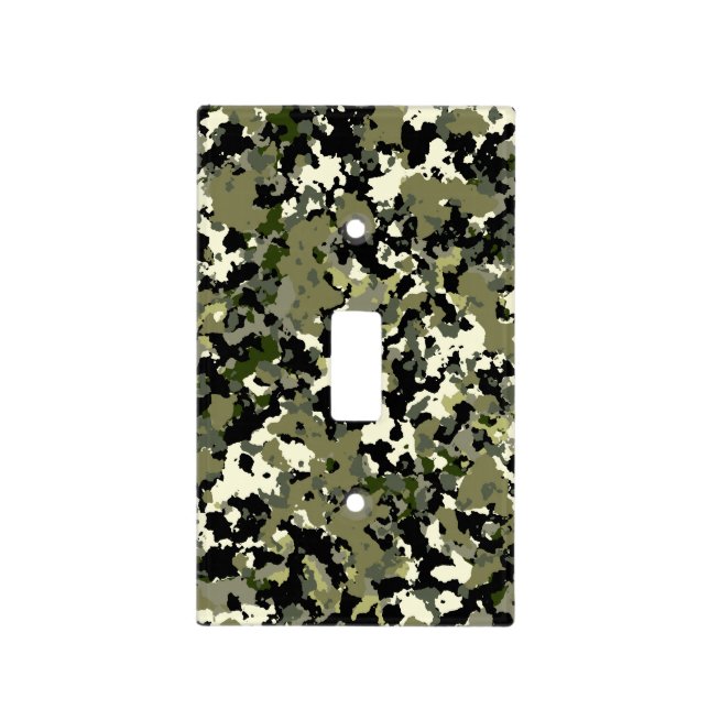 Green Black Cream Camouflage Pattern Print Light Switch Cover (Front)