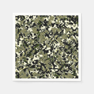 Green Black Cream Camouflage Pattern Print Napkins