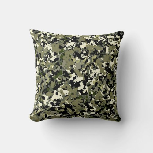 Green Black Cream Camouflage Pattern Print Throw Pillow