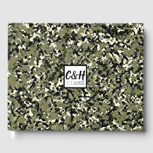 Green Black Cream Camouflage Wedding Guest Book