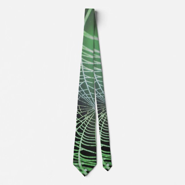 Green Black Creepy Spooky Spider Web Neck Tie (Front)