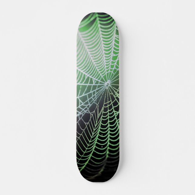 Green Black Creepy Spooky Spider Web Skateboard (Front)