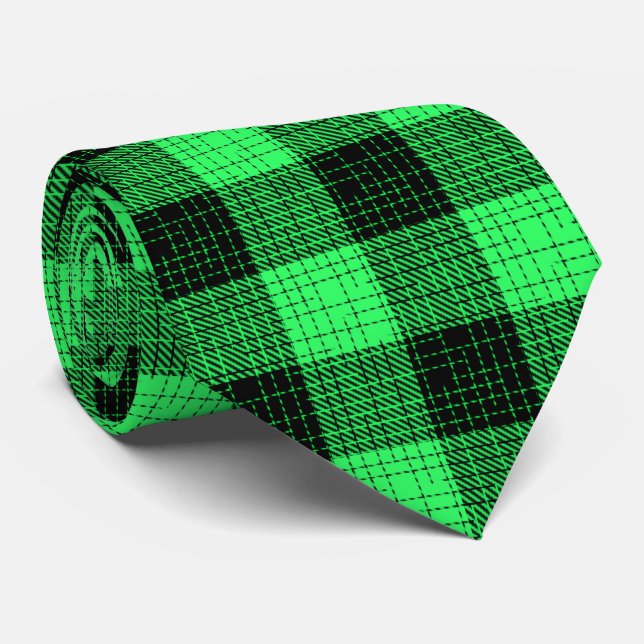  Green Black Crosshatch Buffalo Check Neck Tie (Rolled)