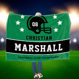 Green Black Custom Football Name Number Fleece Blanket