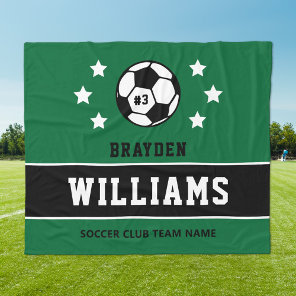 Green Black Custom Soccer Name and Number Fleece Blanket