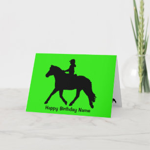 Green Black Cute Pony Rider Silhouette Birthday Card