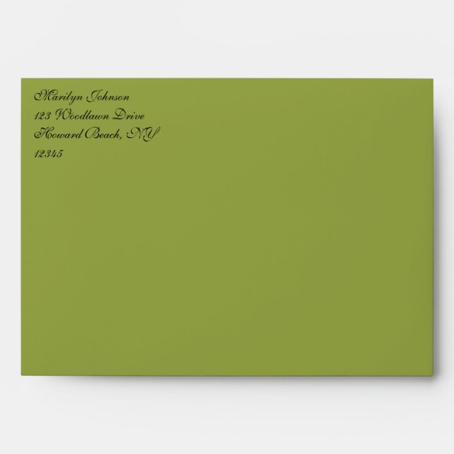 Green, Black Damask Envelope for 5"x7" Sizes (Front)