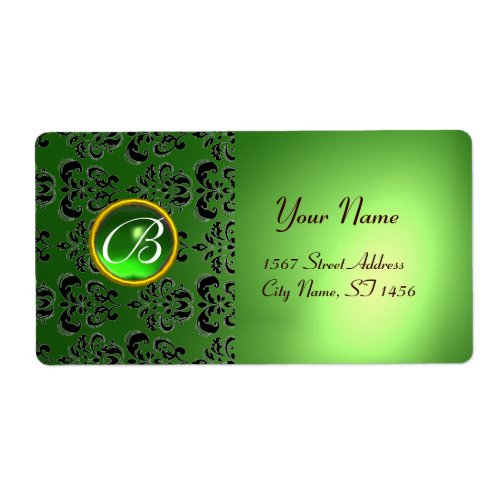 GREEN BLACK DAMASK MONOGRAMemerald Label