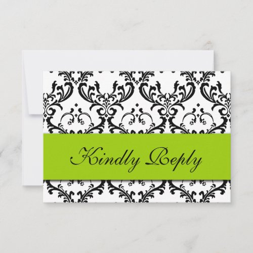 Green Black Damask Wedding RSVP