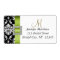 Green Black Damask Wedding RSVP Address Label