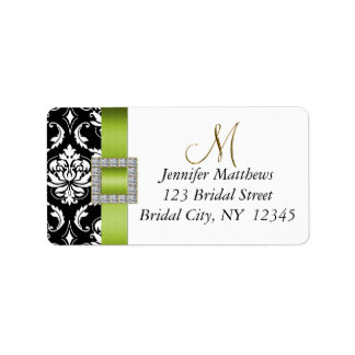 Green Black Damask Wedding RSVP Address Label