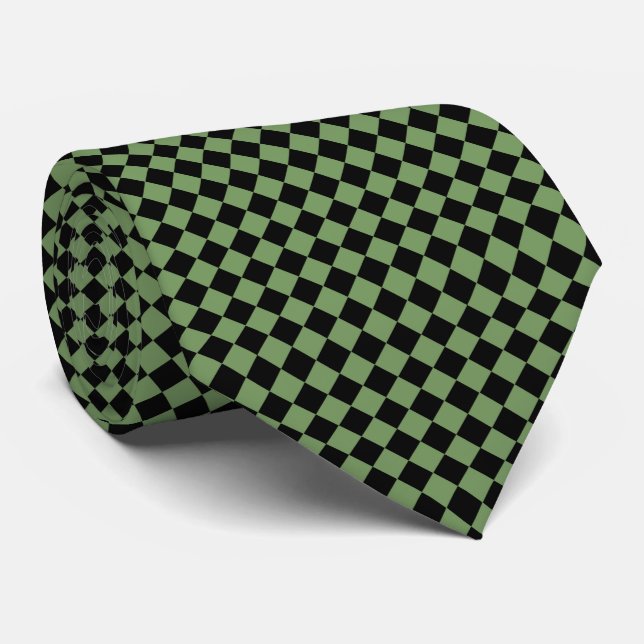 Green Black Diamond Checker Pattern	 Neck Tie (Rolled)