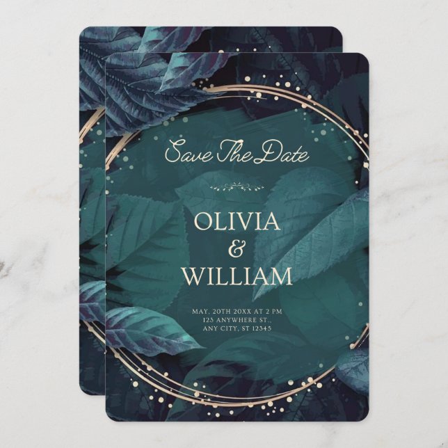 Green Black Elegant Save The Date Invitation (Front/Back)