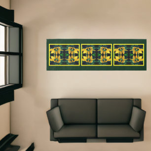 Green Black Eyed Susan Abstract Flower Art Runner
