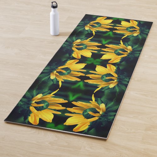 Green Black Eyed Susan Abstract Flower Art  Yoga Mat