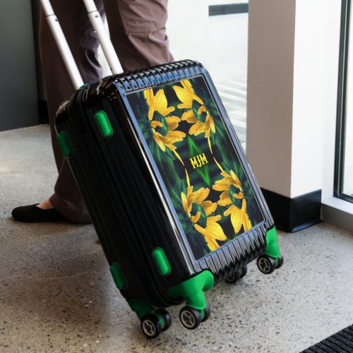 Green Black Eyed Susan Abstract Flower Monogram Luggage