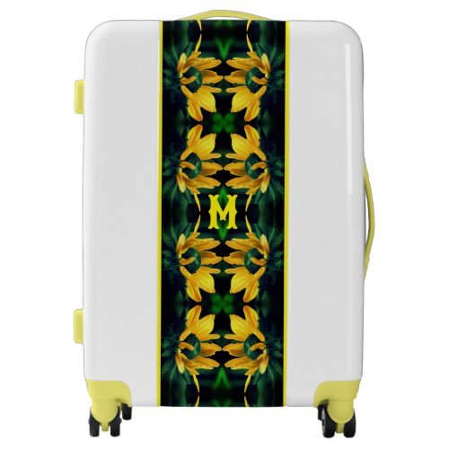 Green Black Eyed Susan Abstract Monogram Luggage