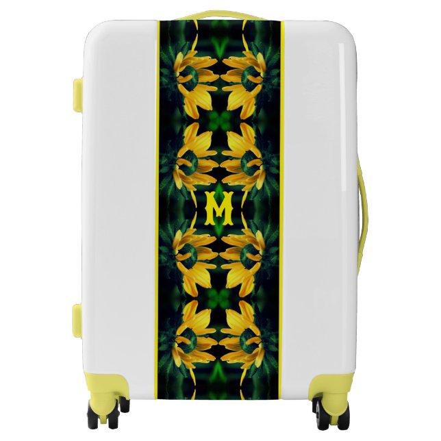 Green Black Eyed Susan Abstract Monogram Luggage (Front)