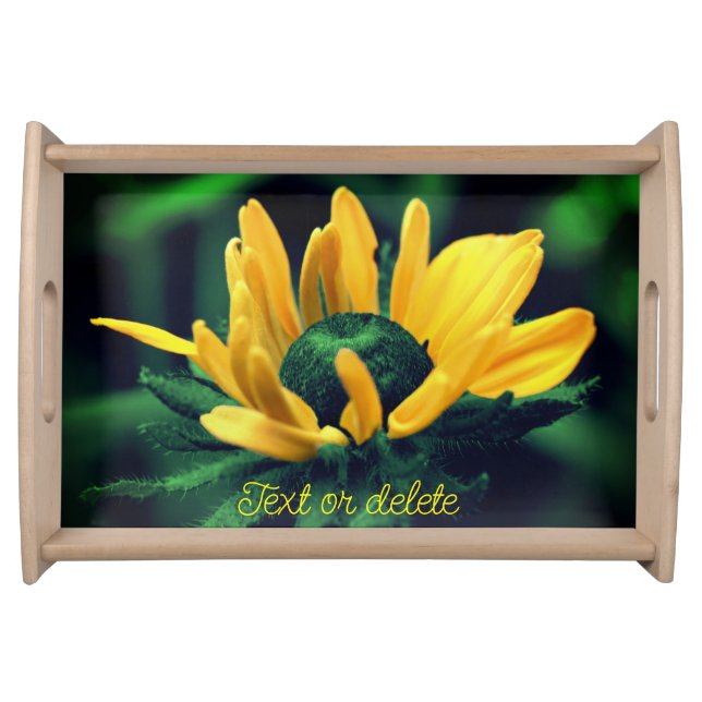 Green Black Eyed Susan Flower Art Personalized Serving Tray (Front)