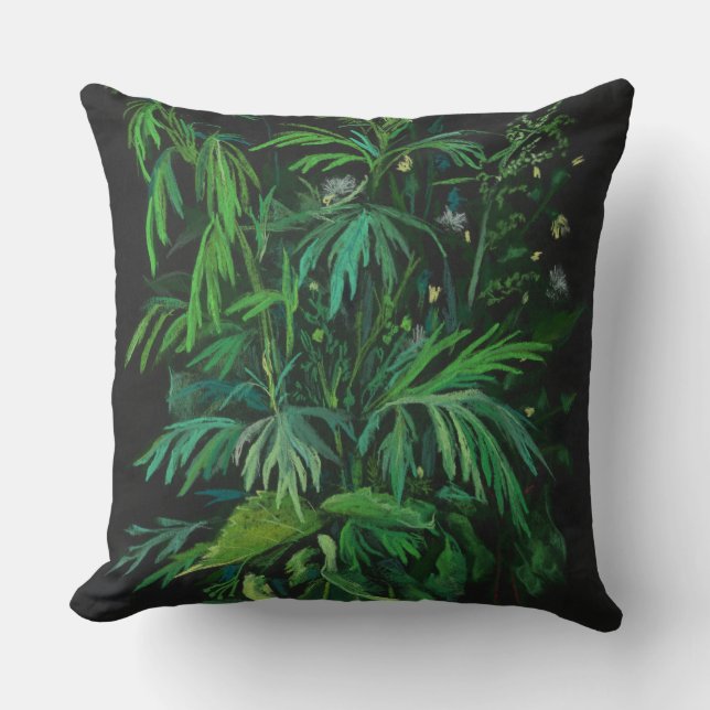 Green & Black, floral art, summer greenery, pastel Throw Pillow (Front)