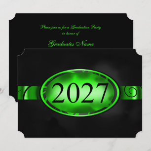 Green & Black Floral Button 2027 Graduation Party Invitation