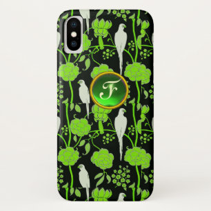 GREEN BLACK FLORAL ,PARROTS GEMSTONE MONOGRAM iPhone X CASE