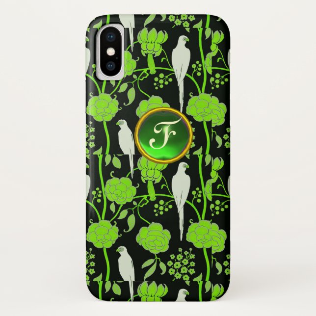 GREEN BLACK FLORAL ,PARROTS GEMSTONE MONOGRAM Case-Mate iPhone CASE (Back)
