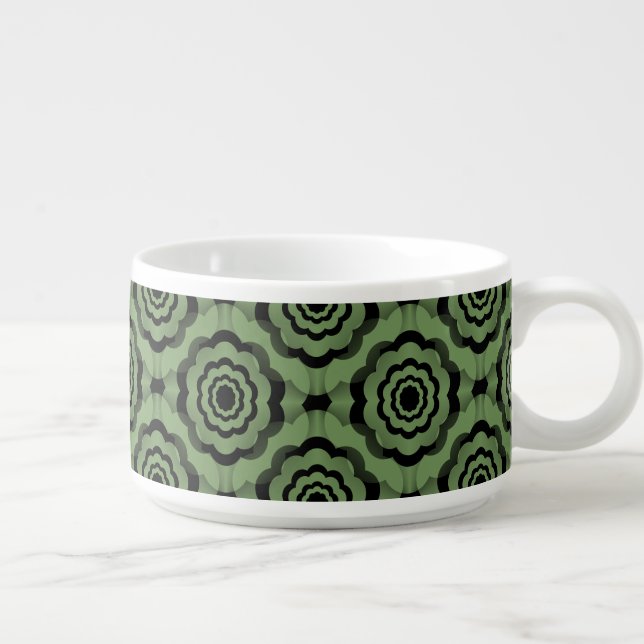 Green Black Flower Seamless Pattern Chili Bowl (Left)