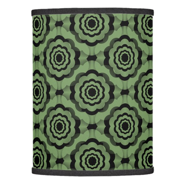 Green Black Flower Seamless Pattern Lamp Shade (Front)