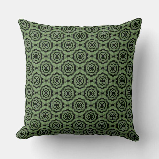 Green Black Flower Seamless Pattern Throw Pillow (Front)