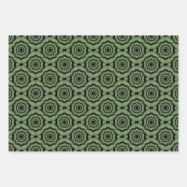 Green Black Flower Seamless Pattern Wrapping Paper Sheets (Front)