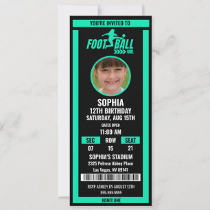 Green Black Football Ticket Birthday Photo Invitation