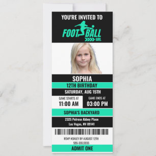 Green Black Football Ticket Birthday Photo Invitation