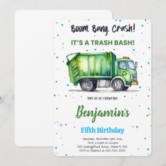 Green & Black Garbage Truck  Invitation