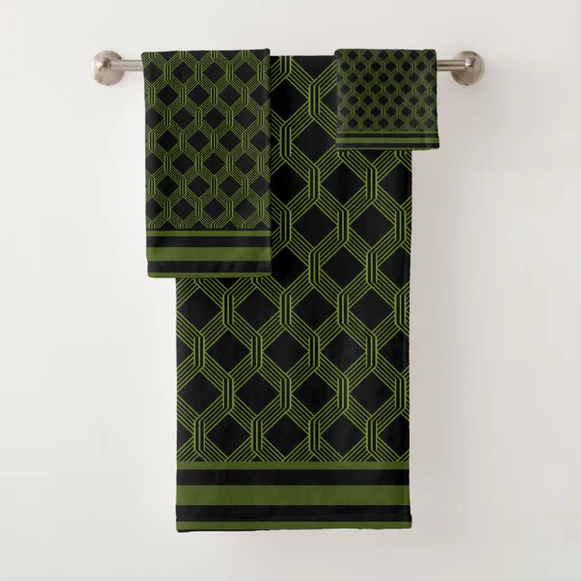 Green Black Geometric Pattern Bath Towel Set Zazzle