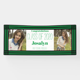 Green Black Geometric Two Photos Graduation Banner