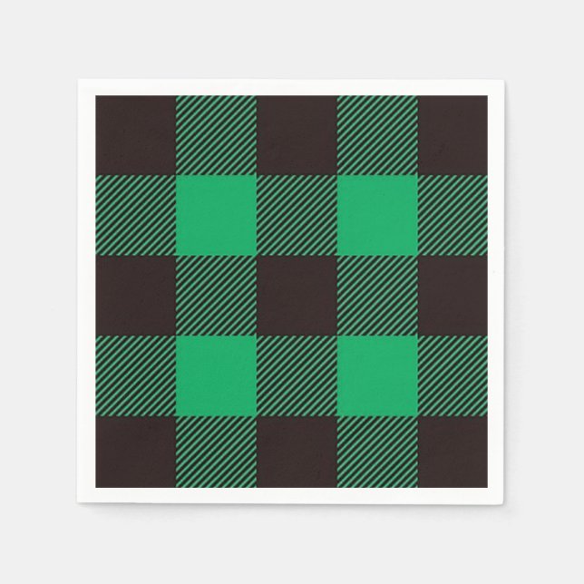 Green Black Gingham Buffalo Plaid Farmhouse  Napkins (Front)