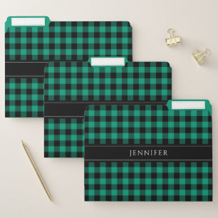 Green & Black Gingham Checked Plaid Pattern Text File Folder