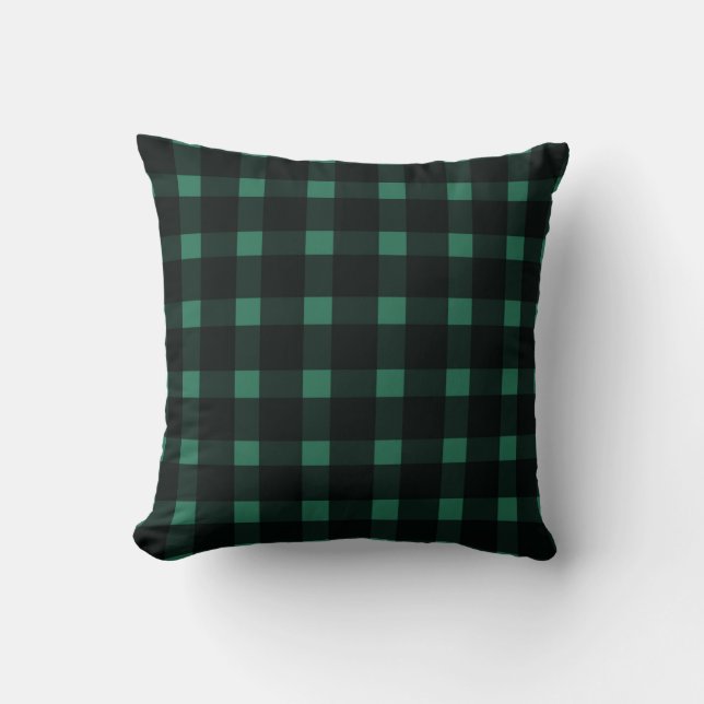 Green Black Gingham Pattern  Throw Pillow (Front)