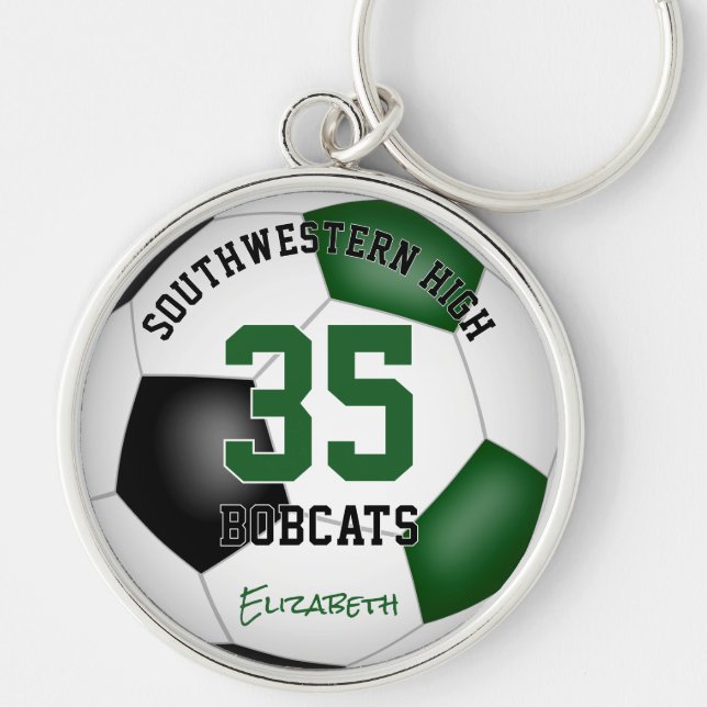 green black girls boys sports soccer jersey number keychain (Front)