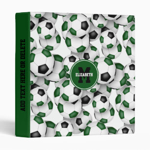 green black girls boys team colors soccer balls 3 ring binder