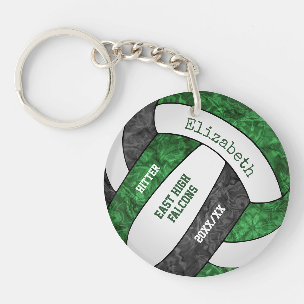 Green black girly sports custom volleyball keychain