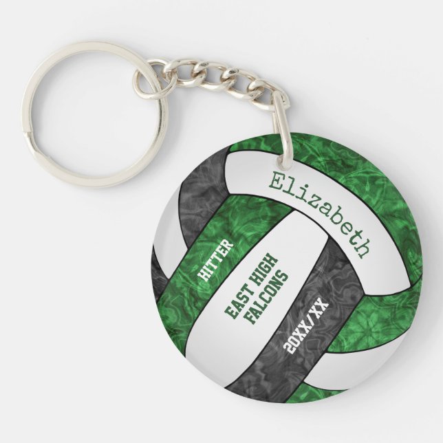 Green black girly sports custom volleyball keychain (Front)