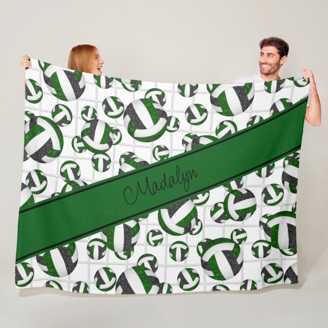green black girly volleyballs pattern w net accent fleece blanket (In Situ)