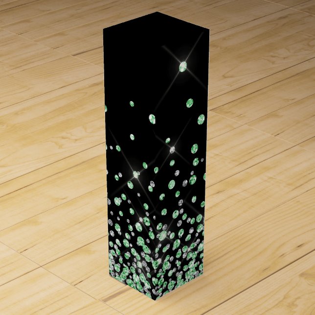 Green black glitter glam glitter sparkles elegant  wine box (Front)
