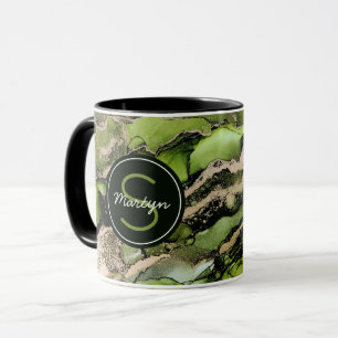 Green Black Gold Abstract Custom Name Mug