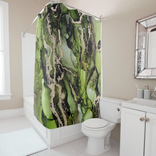 Green Black Gold Deluxe Abstract  Art Shower Curtain