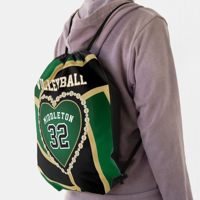 Green, Black & Gold - Love Volleyball Drawstring Bag (Insitu)